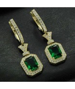 2 Ct Emerald Cut Emerald Diamond Women Earrings Drop Dangle 14K Yellow G... - $1,657.79 MXN