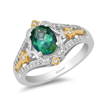 Tow Tone Silver 1/5 CTTW Diamond and Created Emerald Tinkerbell Engagement Ring - £39.82 GBP