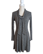 Womens Gray Marled Ribbed Fit n Flare Stretch A-line Dress Sz M w/ Scarf - £17.91 GBP
