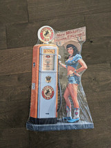 20&quot; Frontier Gas PIN-UP Girl 3d cutout retro USA STEEL plate display ad Sign - £55.98 GBP