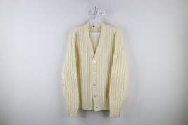 Vintage 70s Streetwear Mens Medium Distressed Chunky Cable Knit Cardigan Sweater - £47.44 GBP