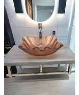 Weathered Finish Wood and Unique Brown Wavy Tempered Glass Sink with Flo... - $314.19 CAD
