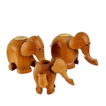 Elephant Wooden Carved Salt Pepper Shaker and Toothpick Holder Set - £20.23 GBP
