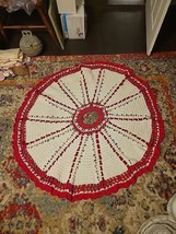 Vtg Red White Knitted Tree Skirt Christmas Valentine&#39;s Day Large 45&quot; Handmade - $33.85