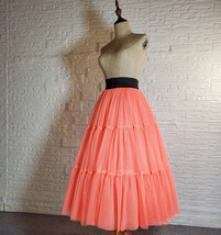 Red A-line Tiered Tulle Maxi Skirt Outfit Women Plus Size Fluffy Tulle Skirt image 15