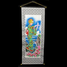 Lace Wall Scroll Lady Japanese Kimono Colorful Hand Painted Vintage 34x1... - £11.82 GBP