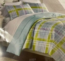 Shavel Home Products 3 Pc. Seersucker Comforter Set, Summer Plaid, Full Queen - £49.35 GBP