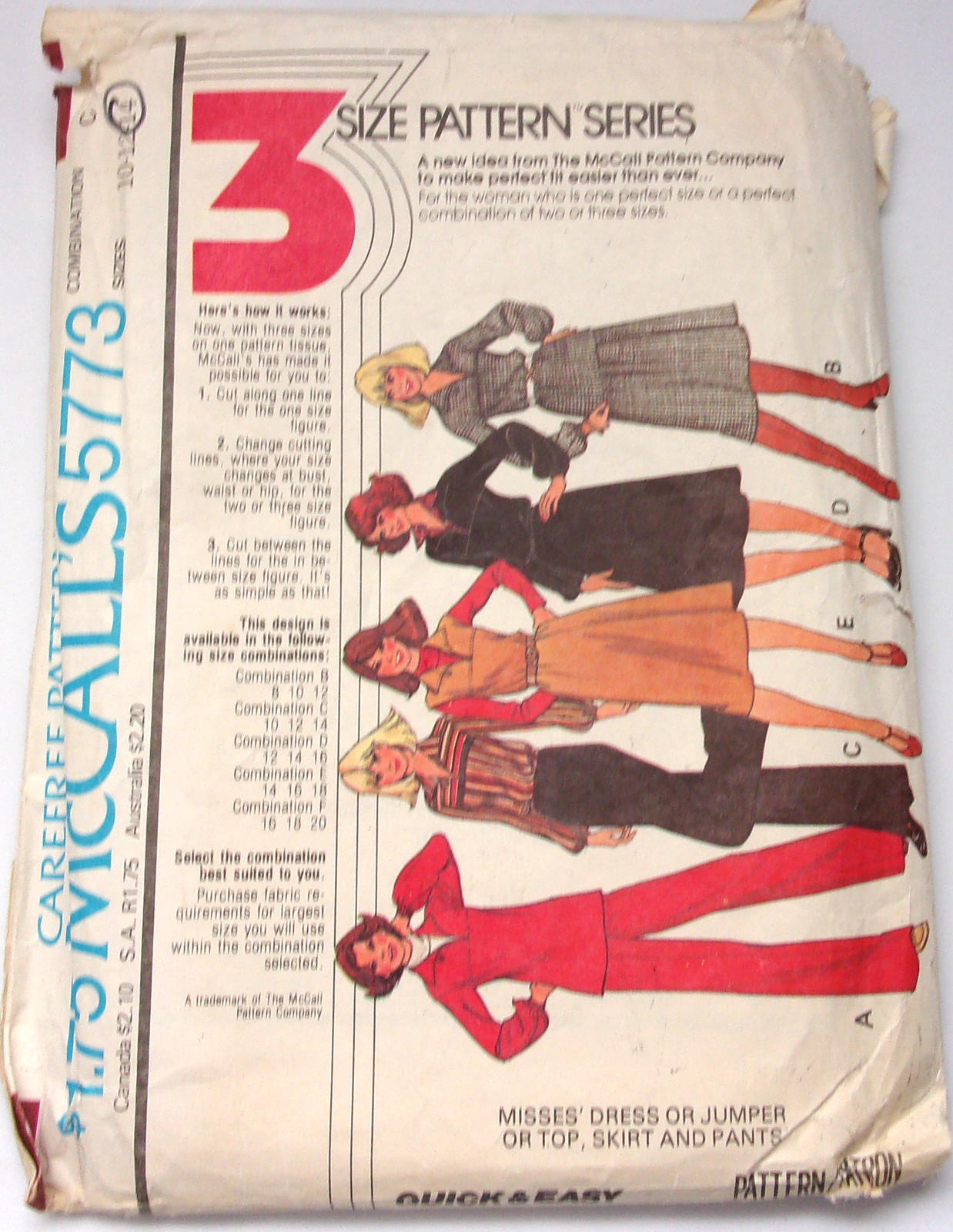 McCall’s Misses Size 10 -14 Dress Jumper Top Skirt Pants #5773 Missing P... - $1.99