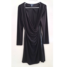 Chaps Ruched V-Neck Stretch Long Sleeve Black Dress XL - £35.26 GBP