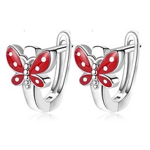 ELESHE 100% 925 Silver Red Pink Enamel Butterfly Hoop Earrings for Women Girls S - £18.63 GBP