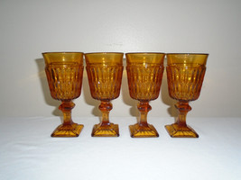 Indiana Glass Mt Vernon Amber 5 1/2&quot; Wine Glasses Square Base Vintage Set of 4 - £19.62 GBP