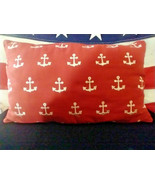 Anchor Print nautical beach Decorative Pillow maroon &amp; White 14 X 23 Inches - £18.79 GBP