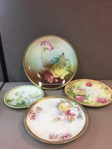 Lot of 4 Vintage Hand Painted Porcelain China Plates Germany Roses Gilt - £54.52 GBP