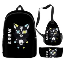 New ItsFunneh Krew District Merch 3pcs/set Backpack Casual Style School Bag Wome - £54.03 GBP