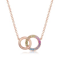 Rainbow CZ Double Linked Circle Necklace - Rose Gold Plated - £48.90 GBP