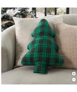 Christmas Tree Pillow Green Plaid Throw Holiday Mina Victory Loop Polyester - $44.99