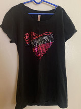 Child XL T Shirt Black Red Dance Sequins Logo Chest 30” - $4.27