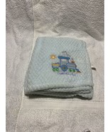 RN 31526 Train Sweet Baby Boy Blanket Blue Textured Orange Sun Green Lov... - £19.69 GBP