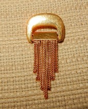 Vtg Trifari gold tone abstract modernist small brooch w/ dangling gold chains - £9.40 GBP