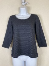 Chico&#39;s Womens Size 1 (M) Black/Silver Stripe Knit Scoop Neck T-shirt 3/4 Sleeve - £5.65 GBP
