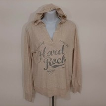 Hard Rock Cafe San Diego Women&#39;s Long Sleeve Hoodie Shirt Size Medium Beige TB3 - $15.83