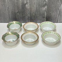 6 Antique French Porcealin Ramekins 3 Different Styles/Patterns Green Gold  - £69.47 GBP