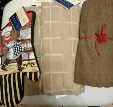 KITCHEN TOWELS UTILITY OVEN MITT HAND DISH TOWELS BROWNS BEIGES NEW - $19.40