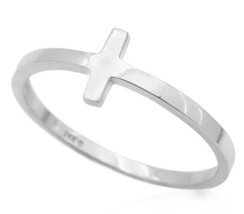 14K Solid White Gold Polished Sideways Cross Design Ring Size 5 To 8 - $79.96