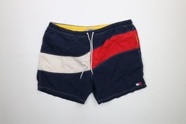 Vtg 90s Tommy Hilfiger Mens 2XL Distressed Spell Out Lined Shorts Swim Trunks - £31.61 GBP