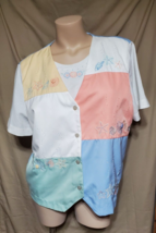 L- Alfred Dunner Pastel White Sea Seashells Theme Beaded &amp; Buttoned Shirt - £7.95 GBP