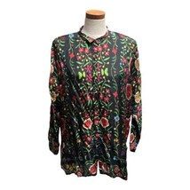 Johnny Was Silk Habotai Black Floral Women&#39;s Top Blouse Button Up Size X... - £45.56 GBP