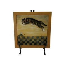 1982 Lowell Herrero Framed Cat Pounce Jump Toy Mouse Tile Wall Hanging o... - £9.04 GBP