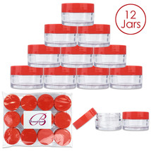 (12 Pcs) 20G/20Ml Round Clear Plastic Refill Jars With Red Lids - £14.36 GBP