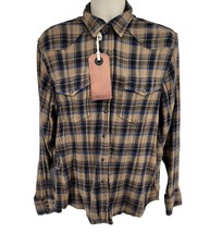 Gap Jeans Snap Button Western Long Sleeve Men&#39;s Shirt Size M Blue Brown Plaid - £21.76 GBP