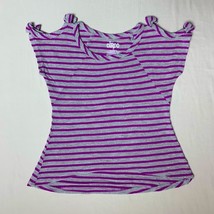 Gray &amp; Purple Stripe Short Sleeve Tee Shirt Girls XS Cold Shoulder School - £8.54 GBP