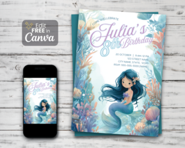 Editable Little Mermaid Birthday Invitation: Under the Sea Party Invite - €0,00 EUR