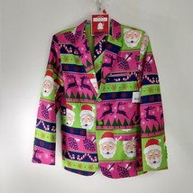 Men&#39;s Suit Blazer Ugly Christmas Sweater Tie Pink Green Santa Reindeer small - £26.92 GBP