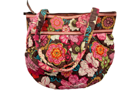 Vera Bradley Mod Floral Pink Tote Bag Zipper Pockets Handbag Purse - £42.45 GBP