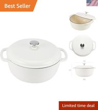 Cast Iron Dutch Oven Pot with Lid, Enameled, Round, Dual Handles, Heavy-... - $85.37