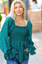 Always With You Teal Smocked Ditzy Floral Ruffle Top - £30.68 GBP