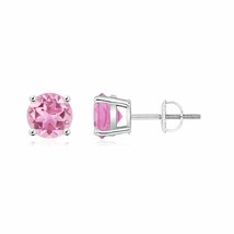 Natural Pink Tourmaline Solitaire Stud Earrings in 14K Gold (Grade-AA , 6MM) - £675.40 GBP