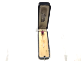 14k Amethyst Seed Pearl Stickpin ESTATE JEWELRY Cabachon Stone Original Box - £91.37 GBP