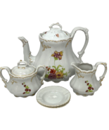 Vtg. 1982 Hand Painted Teapot, Creamer, Sugar, Ashtray Charlene Collins ... - $52.12 CAD