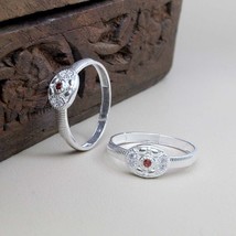 Real 925 Silver Cute Indian Style Handmade Women Red White CZ Toe Ring Pair - £18.99 GBP