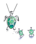 Mele 925 Sterling Silver Green Opal Geometric Design Turtle Earring &amp; Pe... - $14.99