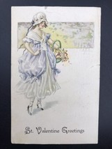 Valentine’s Day Card Antique Purple Dress Postcard 1918 - $9.89