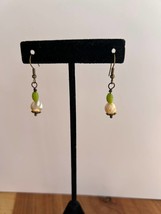 Boho Simple Dzi Tibetan Agate Beads with Green Glass Earrings - $16.00