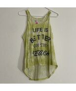 Life Is Better On The Beach Knot Front Women’s Tank Top Yellow/Green Sma... - $6.95