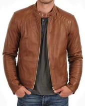 Men&#39;s New Genuine Lambskin Leather Biker Decent Festive Motorcycle Brown Jacket - £85.77 GBP