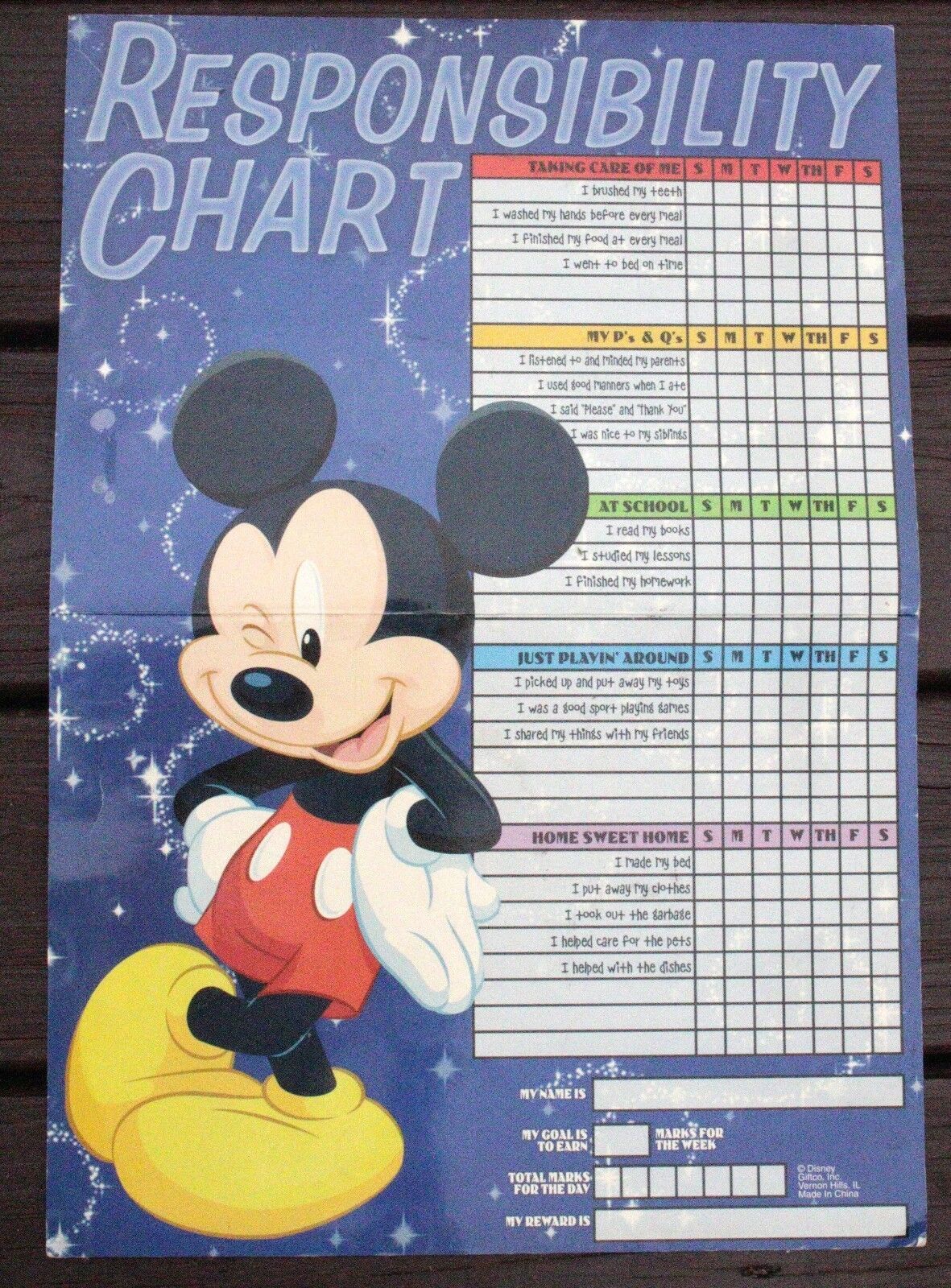 Walt Disney Mickey Mouse Children Responsibility Magnetic Dry Erase ...